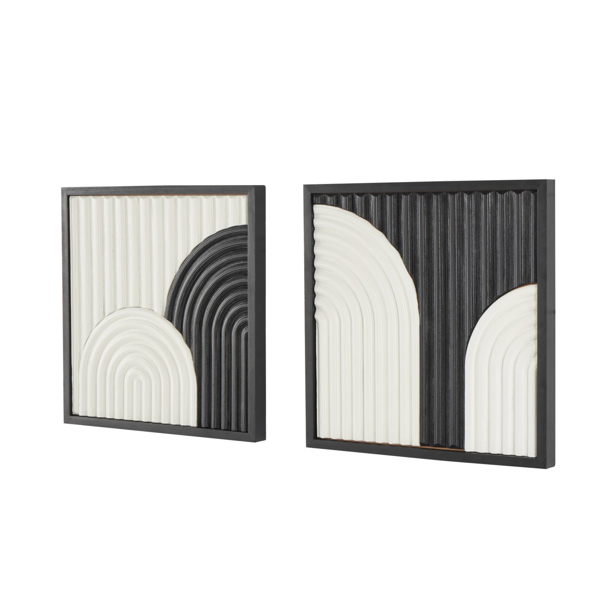 16" x 16" White Wood Geometric Handmade Overlapping Arches Home Wall Décor Set with Black Frame